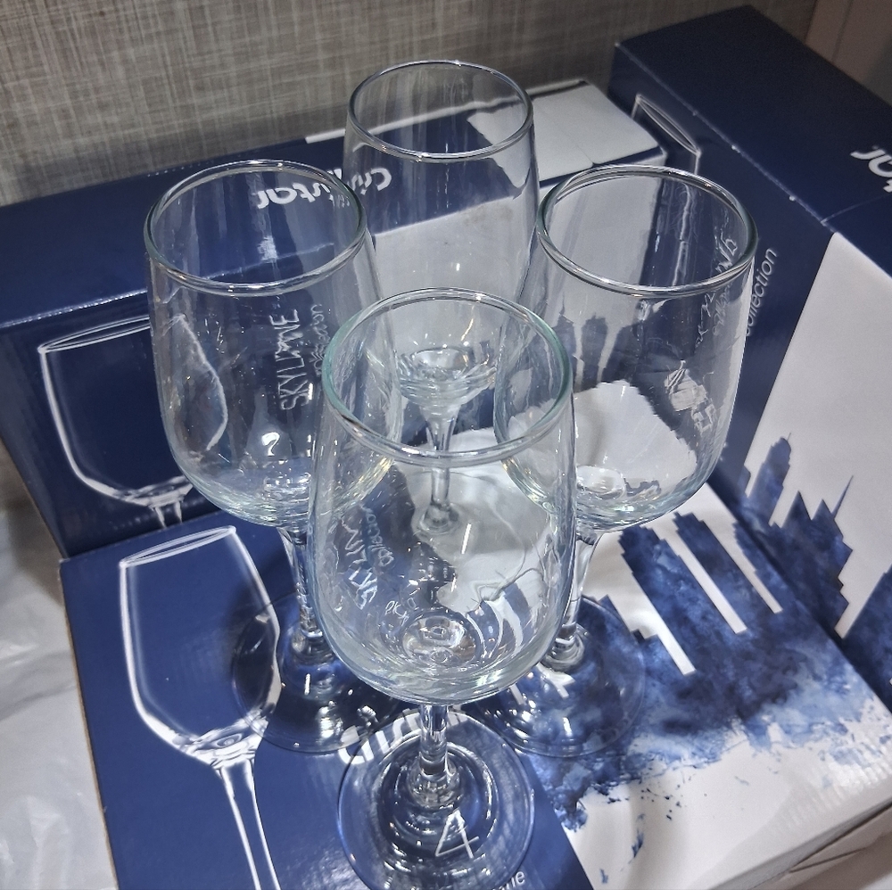 Champagne GLASSES Set of 4 Cristar Skyline COLLECTION 8 Oz 2x9" BRAND-NEW w/tags